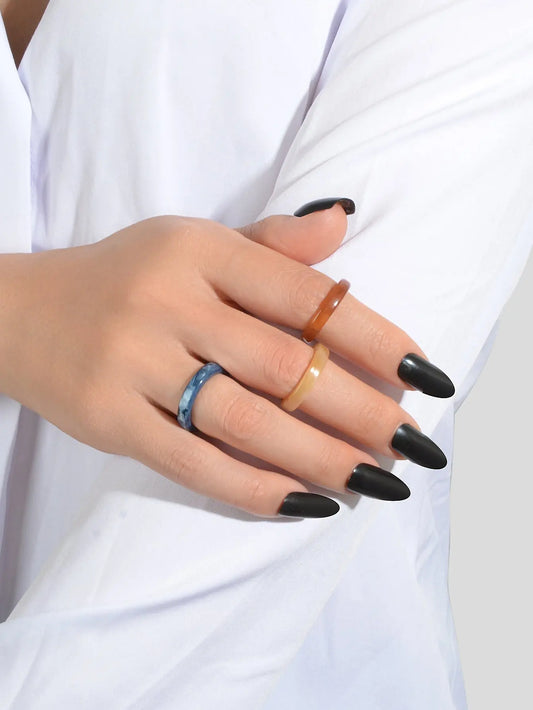 3 pcs Chic Jewellery Colorful Acrylic Multiple Stackable Midi Finger Ring Set Feelontop Jewellery