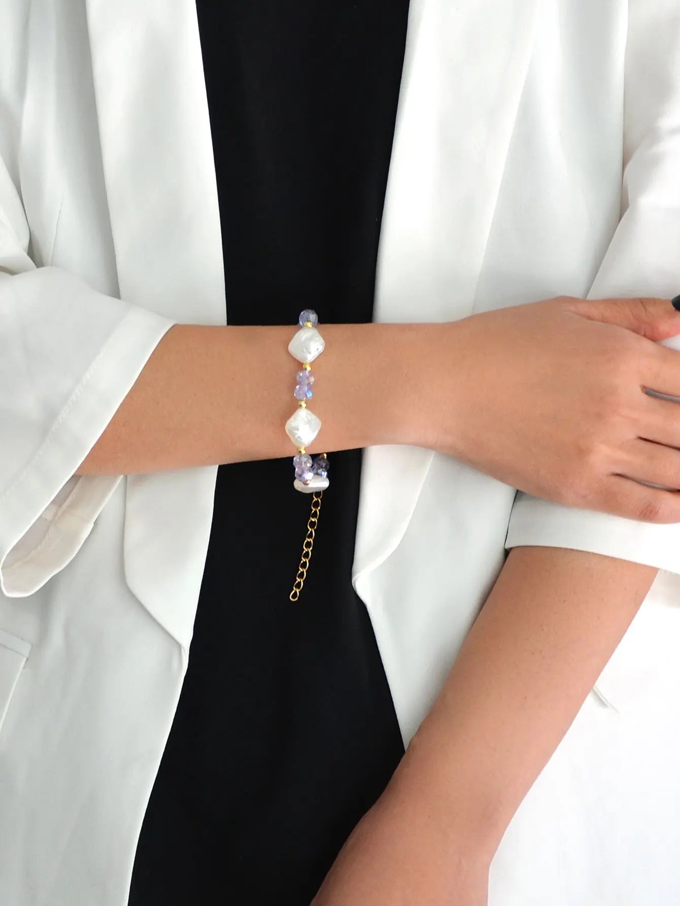 Textured Jewellery Pearl White Purple Beads Bracelet Wedding Party Accessories Feelontop Jewellery