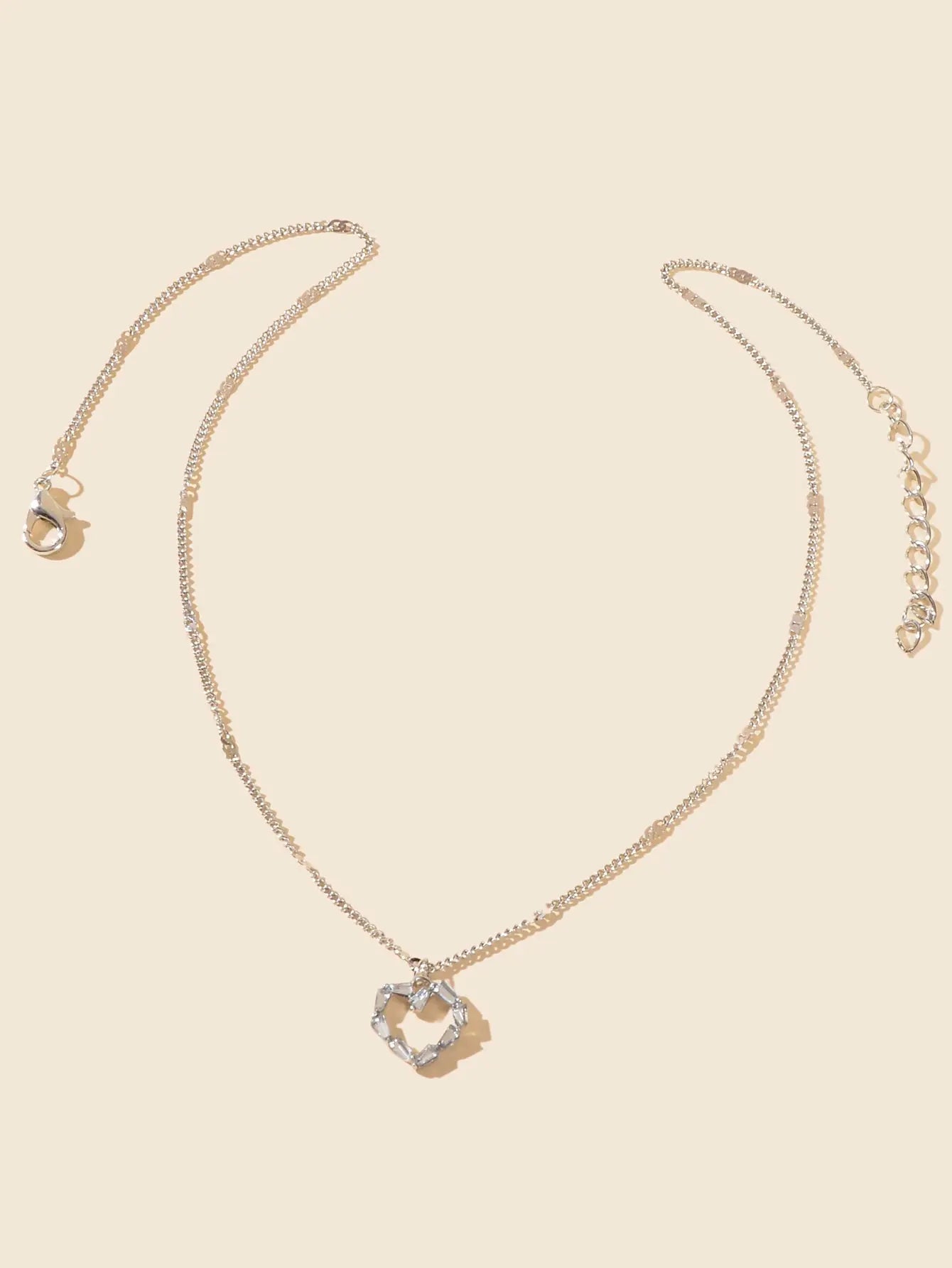 Women Dainty Gifts Silver Chain Rhinestone Heart Charm Necklace Delicate Jewelry Feelontop Jewellery