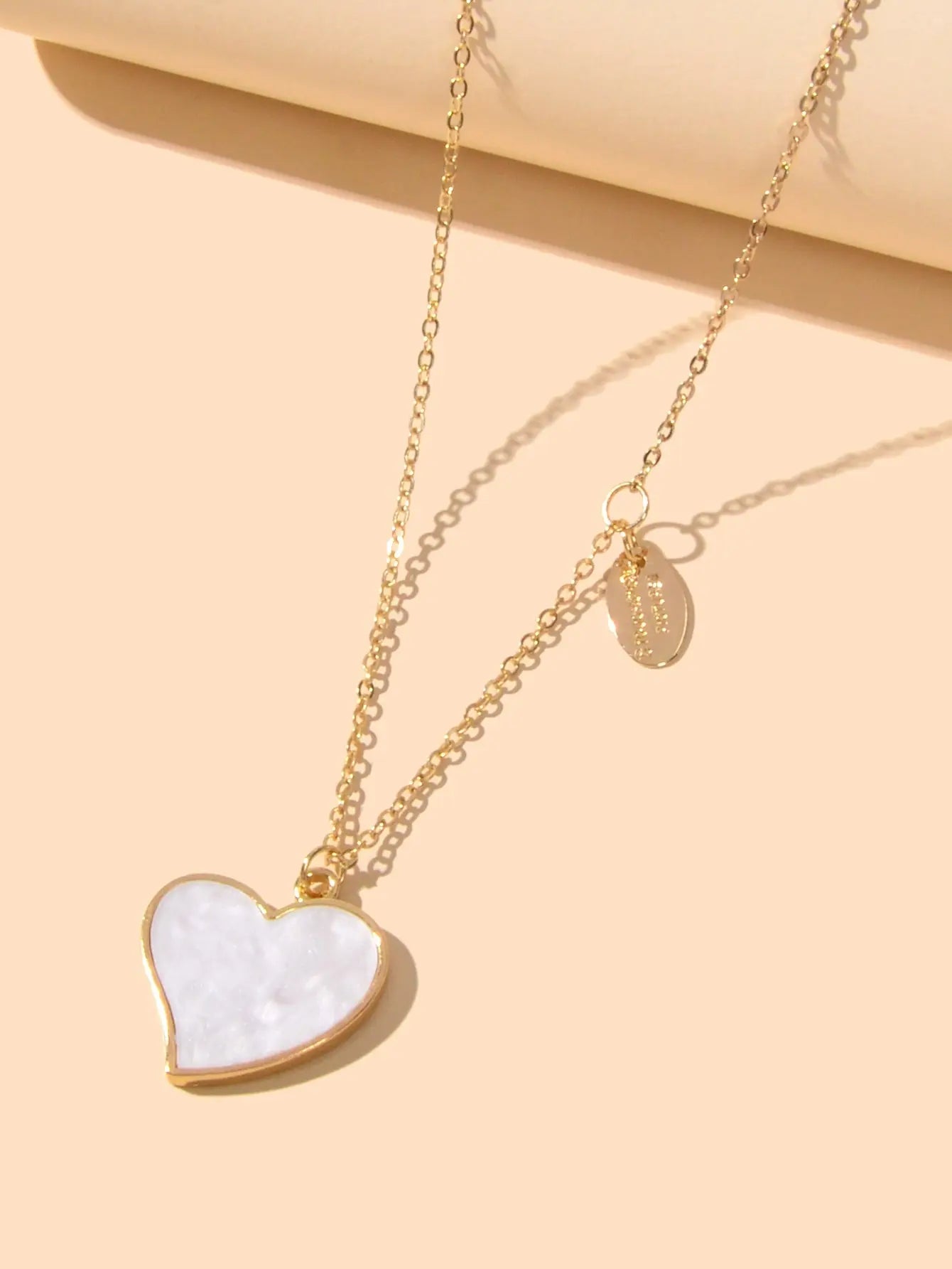 Ladies Jewellery Gold Chain Geometric Charm White Eanmel Heart Pendant Necklace Feelontop Jewellery