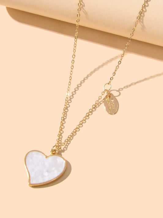 Ladies Jewellery Gold Chain Geometric Charm White Eanmel Heart Pendant Necklace Feelontop Jewellery