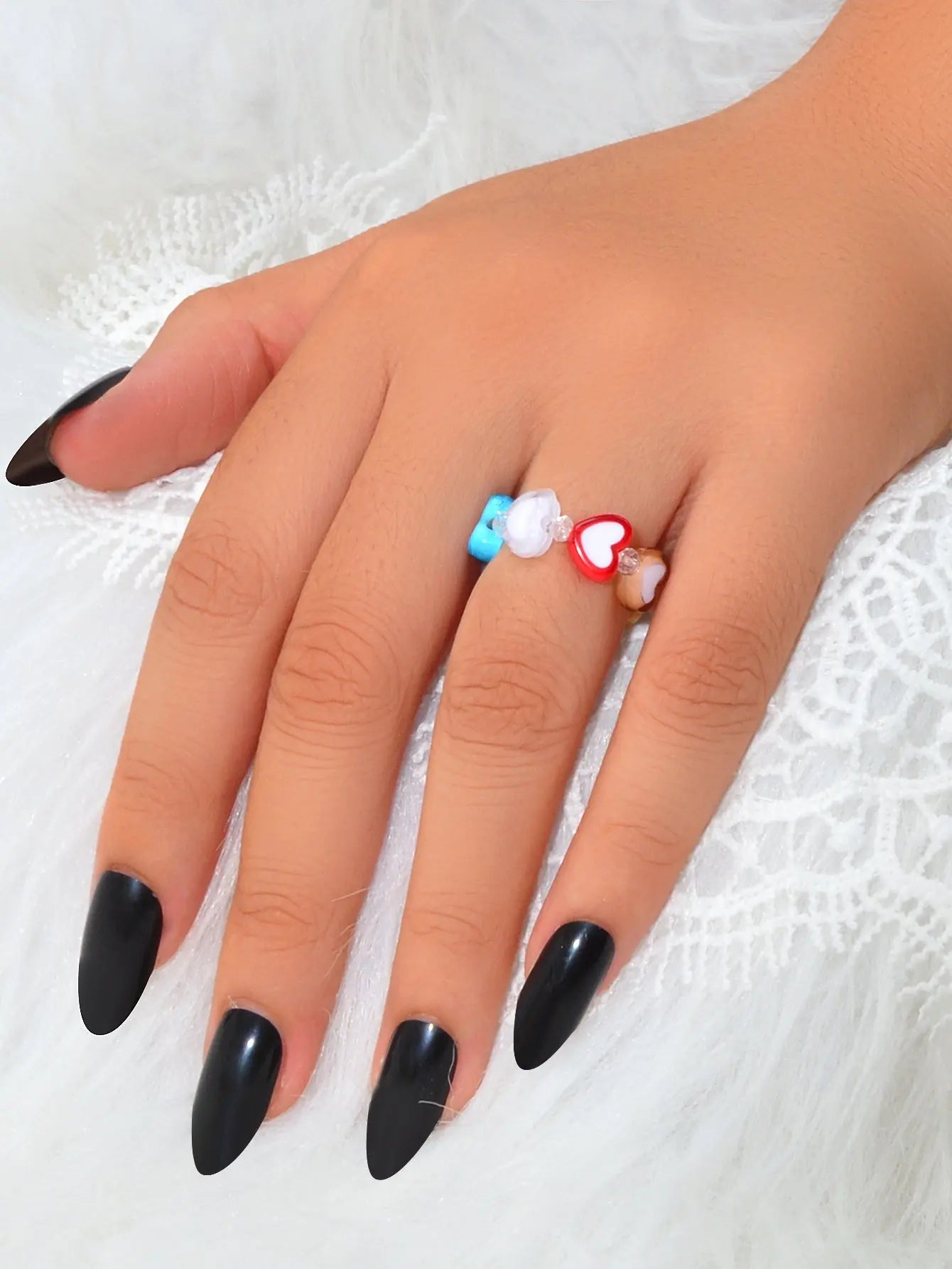 Random Color Women Girls Dainty Gifts Colorful Resin Heart Elastic Finger Ring Feelontop Jewellery