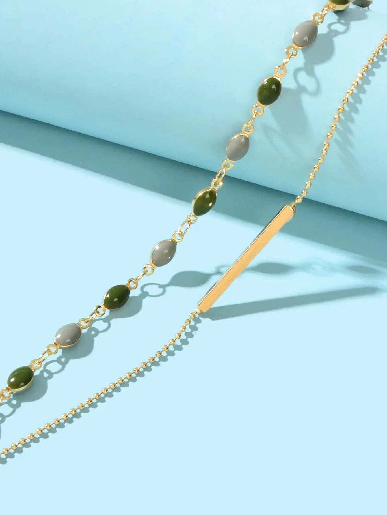 Stylish Colorful Oval Pendant Double-Layer Chain Bracelet Feelontop Jewellery