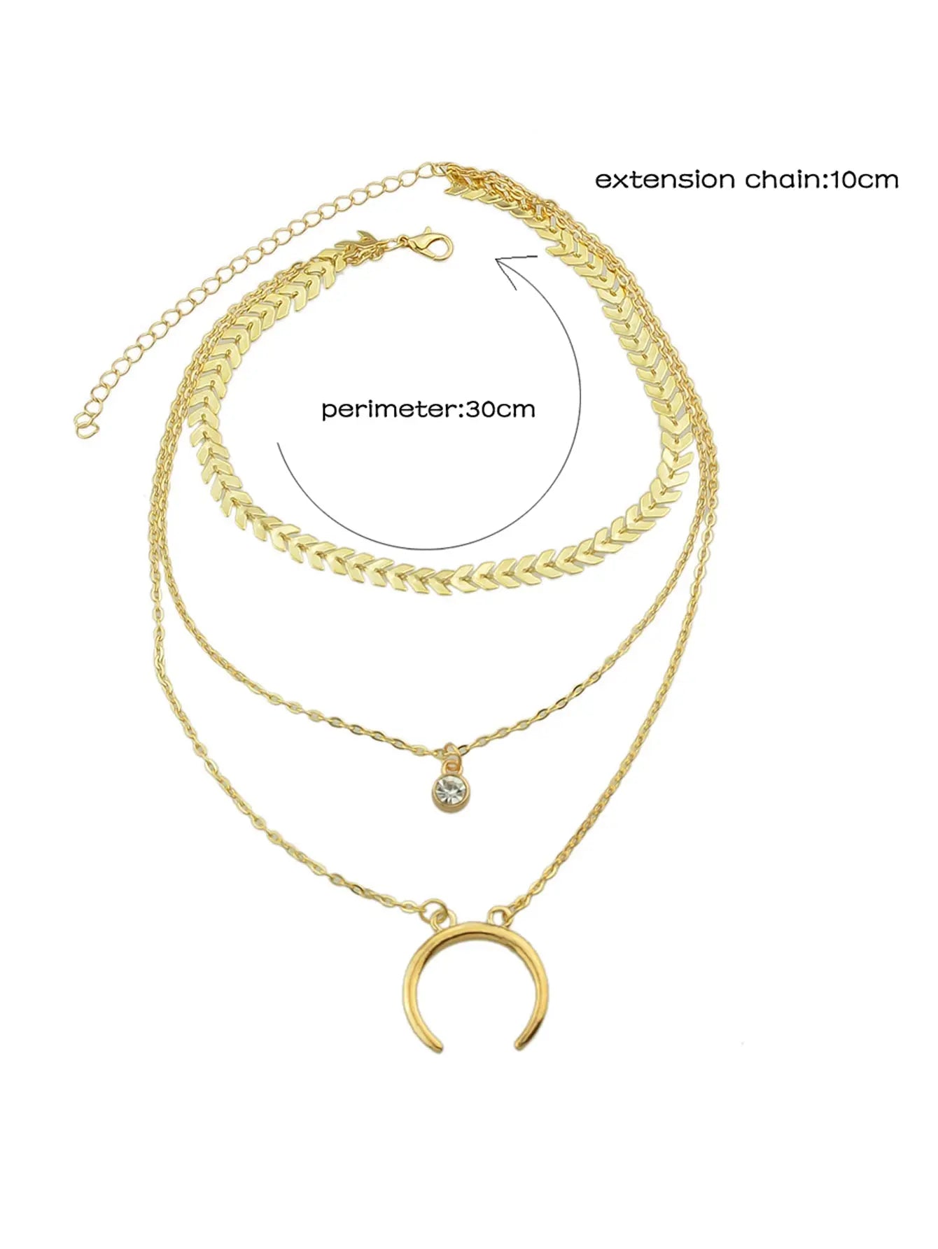 Boho Chic Jewelry Multi-layer Gold Silver Chain Rhinestone Horns Charm Necklace Feelontop Jewellery