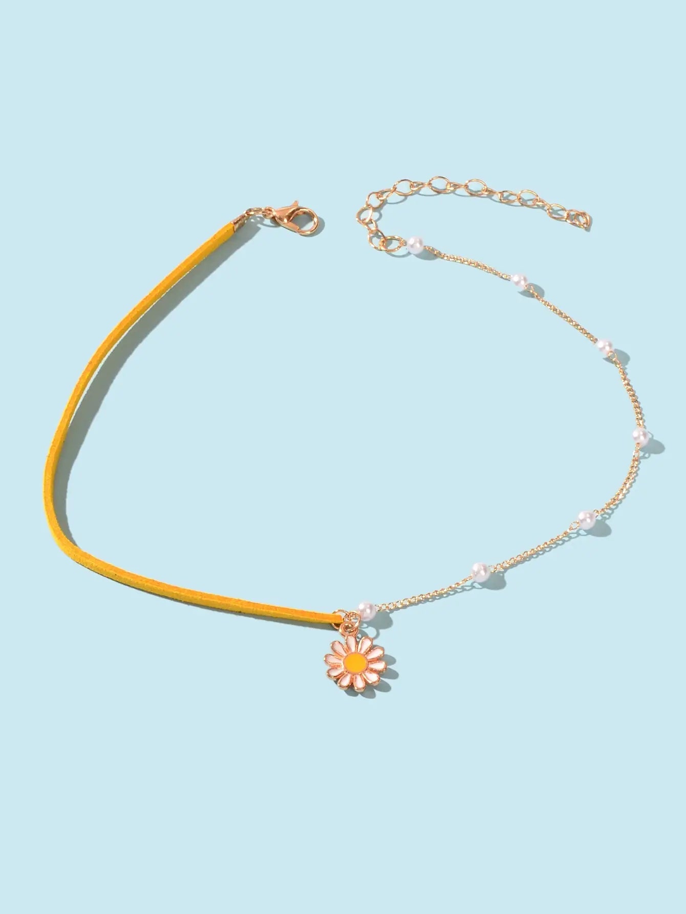 Boho Yellow Pearl Decoration Multiple Chain Exquisite Flower Pendant Necklace Feelontop Jewellery