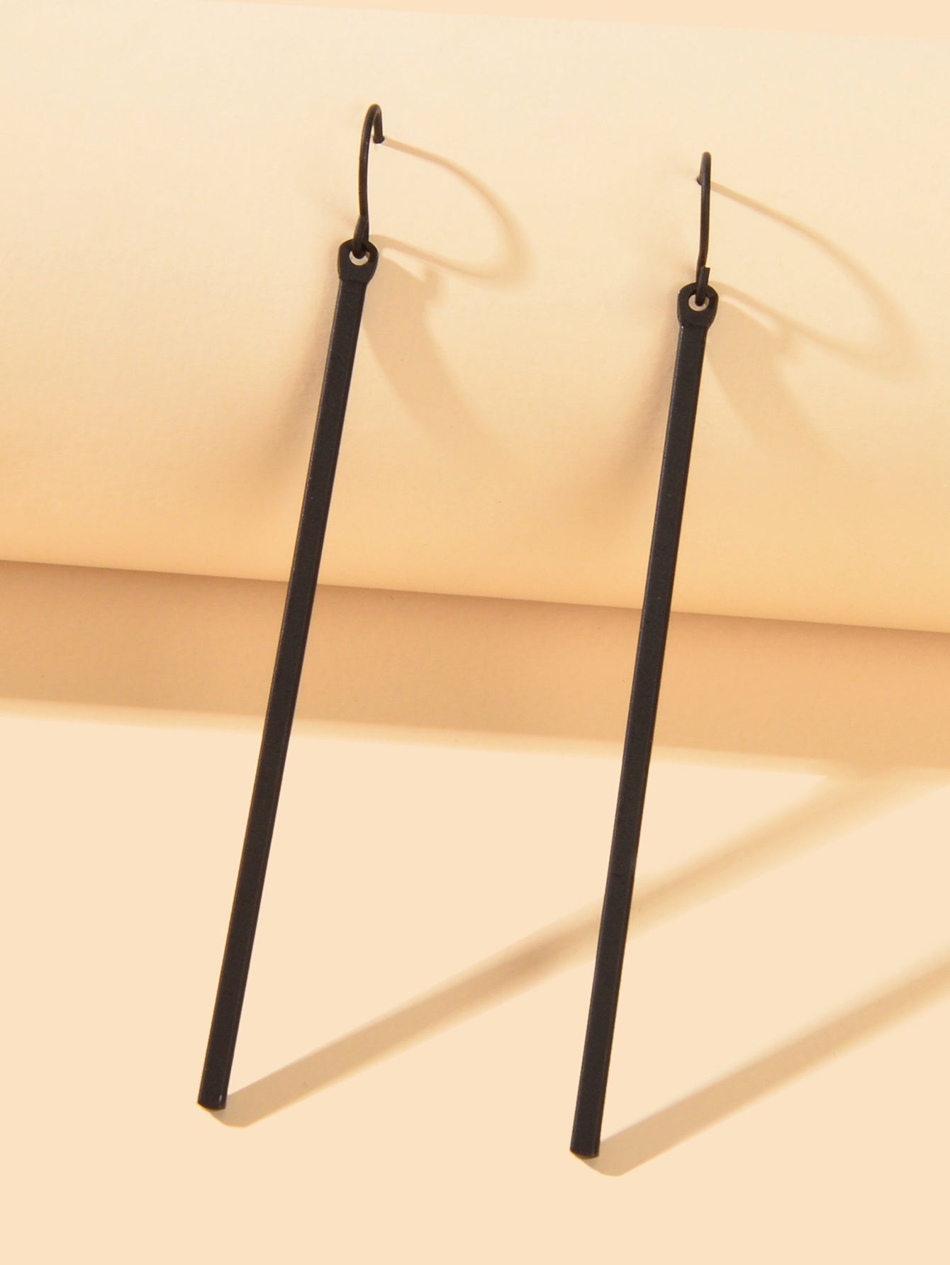 Punk Simple Style Square Geometric Black Stick Charm Hanging Minimalist Earrings Feelontop Jewellery