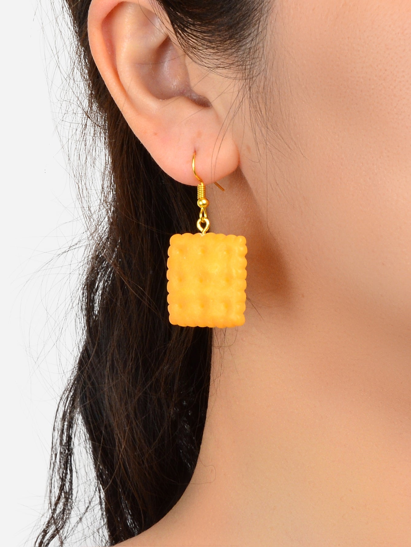 Orange Resin Biscuit Dangle Hook Bikkie Earrings Girl Cute Funny Food Jewellery Feelontop Jewellery