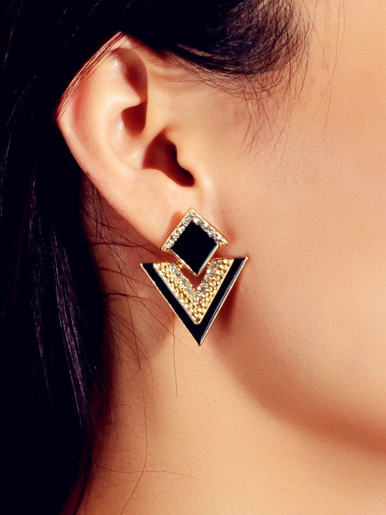 Costume Jewellery Rhinestone Enamel Triangle Geometric Stud Bridal Earrings Gift Feelontop Jewellery