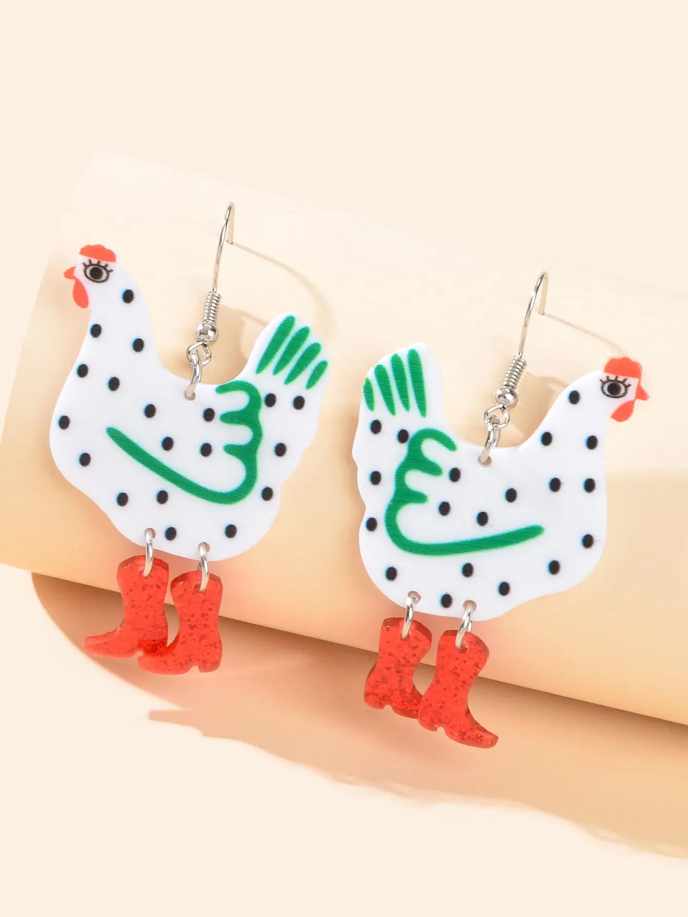 Cute Design Hen with Boot Dangle Lightweight Acrylic Chicken Earrings Party Gift Feelontop Jewellery