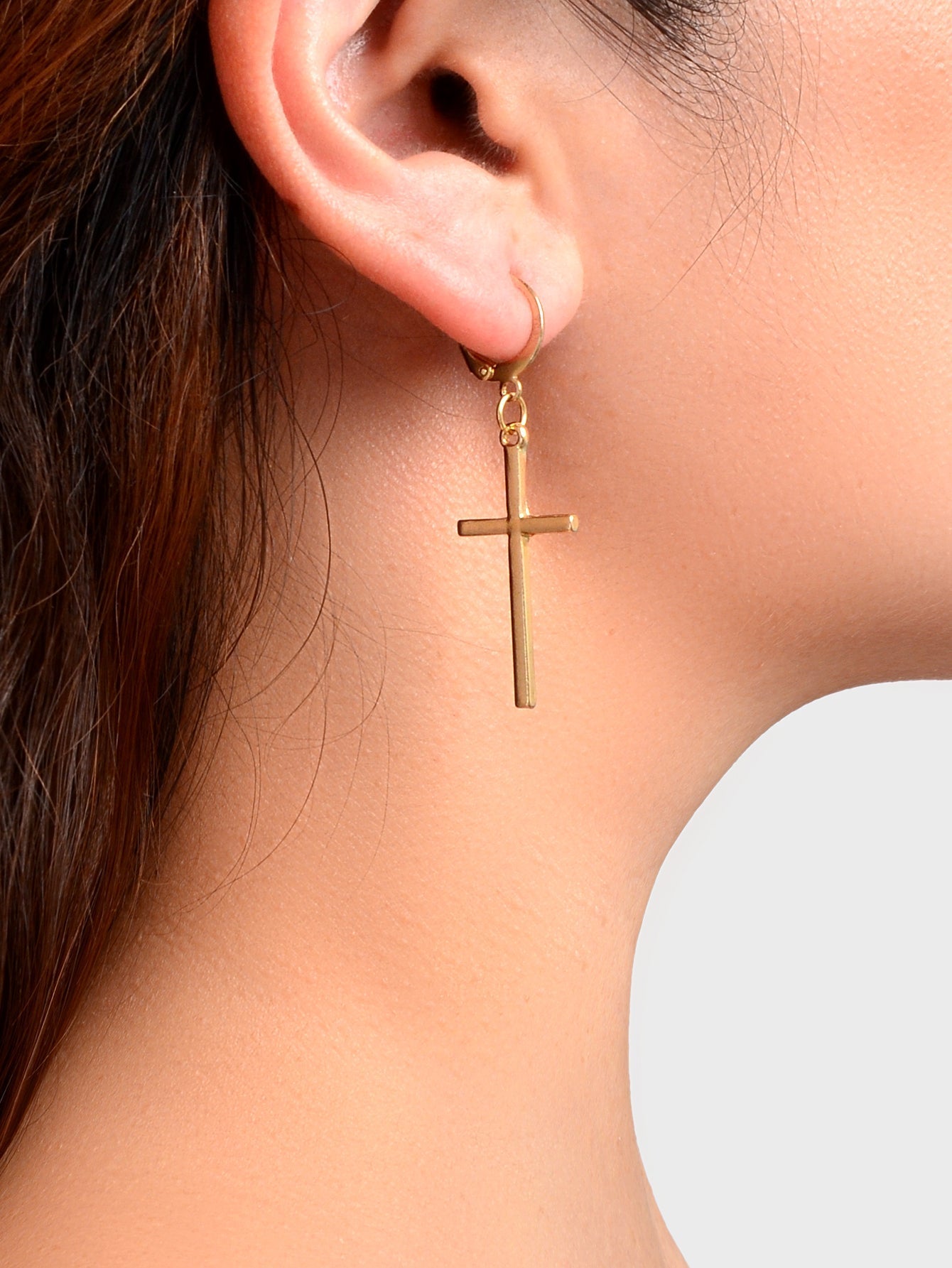 Women Girls Cross Love Heart Shaped Huggie Earrings Christmas Gift Jewellery Feelontop Jewellery