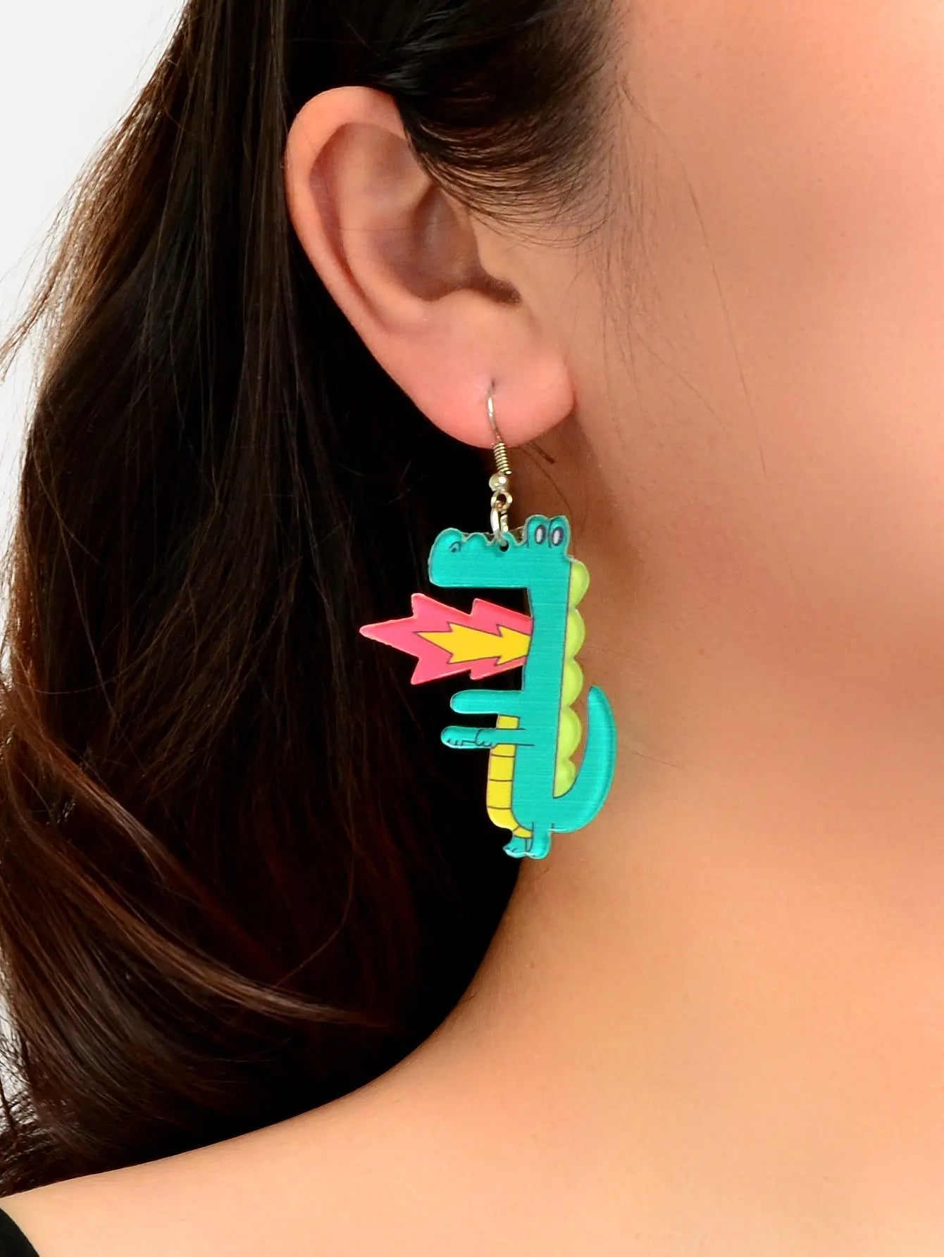 Spurt Fire Green Acrylic Dinosaur Dangle Earrings Cartoon Design Accessories Feelontop Jewellery