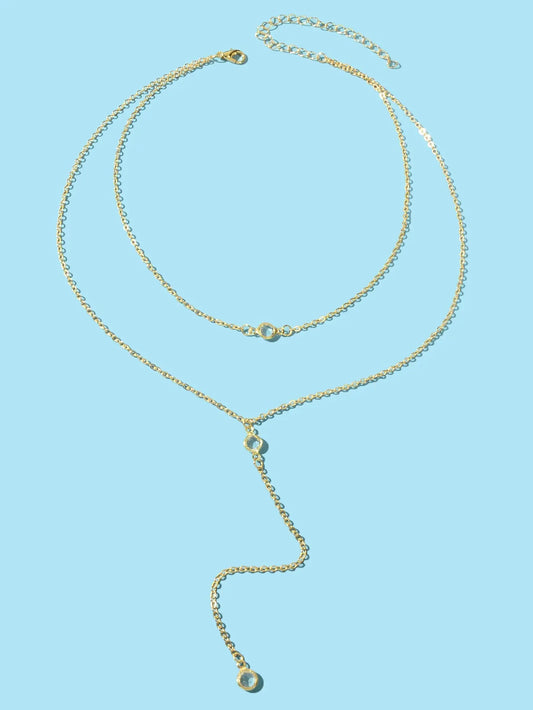 Double Layer Gold Silver Chain Y Style Long Pendant Necklace Trendy Accessories Feelontop Jewellery