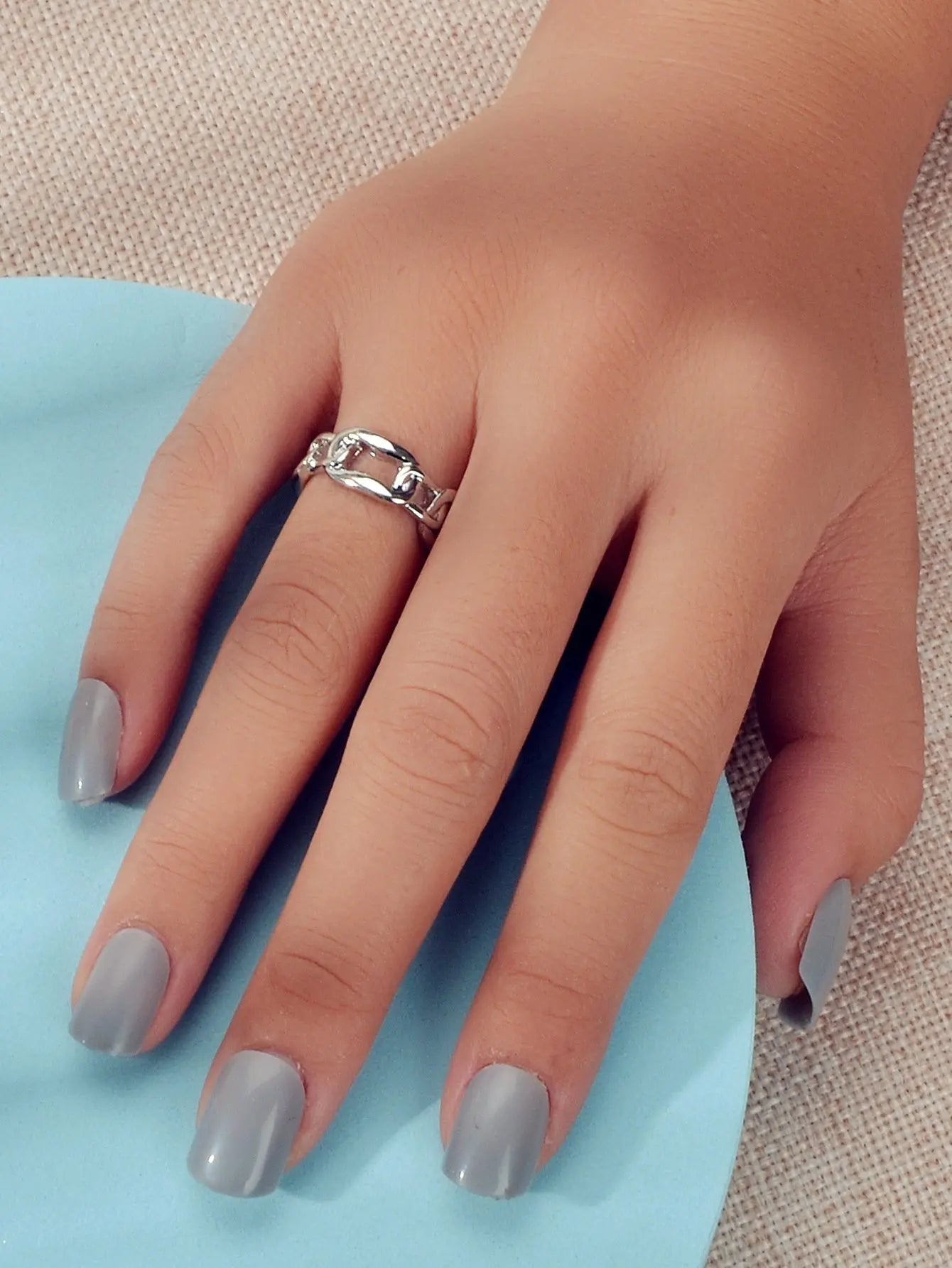 Minimalist Jewelry Metal Lock Chain Design Open Cuff Finger Trendy Ring AU Stock Feelontop Jewellery