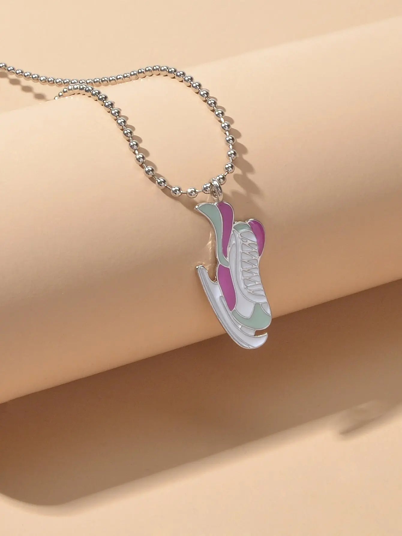 Silver Popcorn chain Colorful Enamel Skates Charm Necklace Feelontop Jewellery