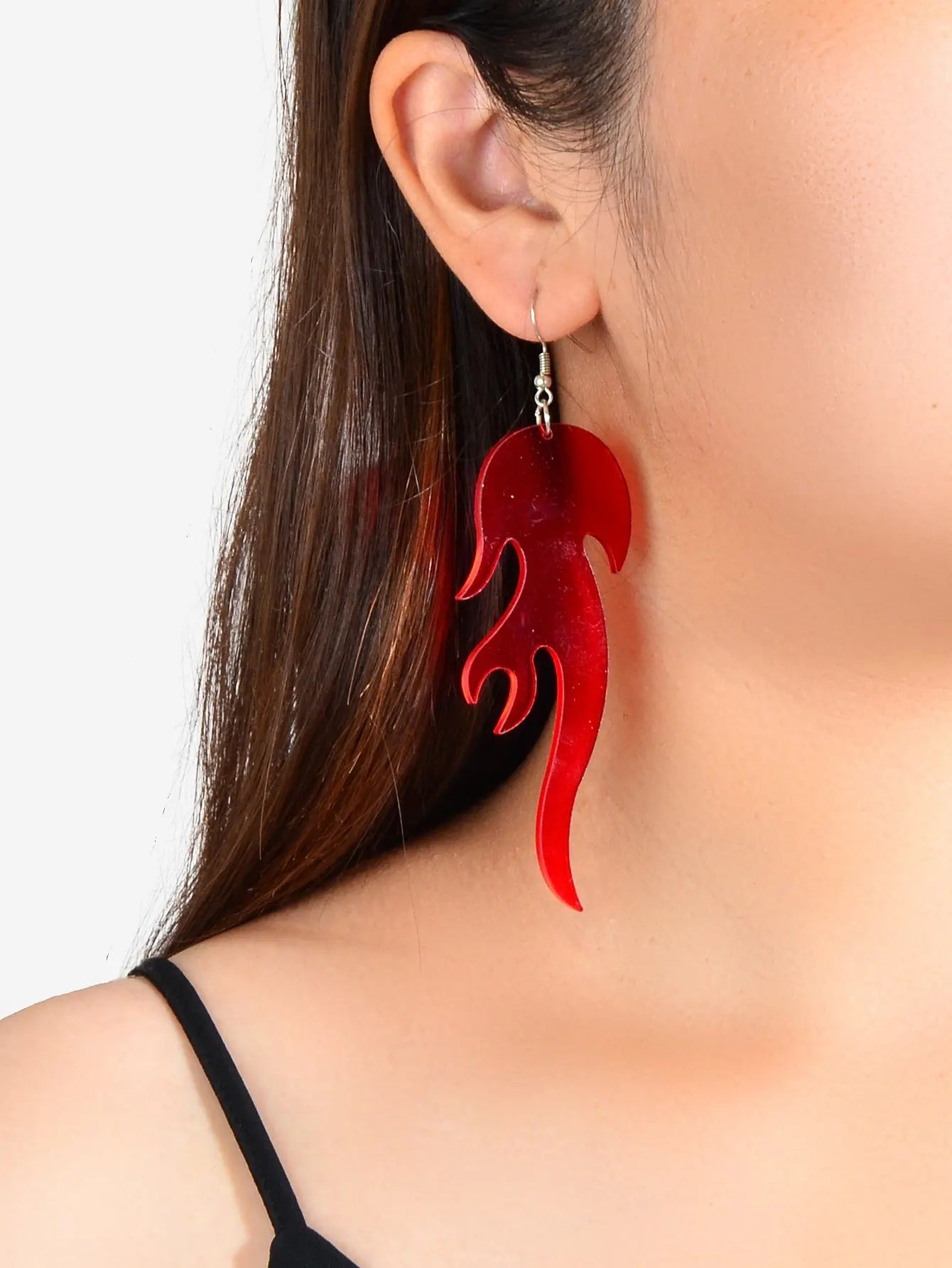 Hip Hop Punk Style Korean Red Acrylic Fire Big Statement Dangle Trendy Earrings Feelontop Jewellery
