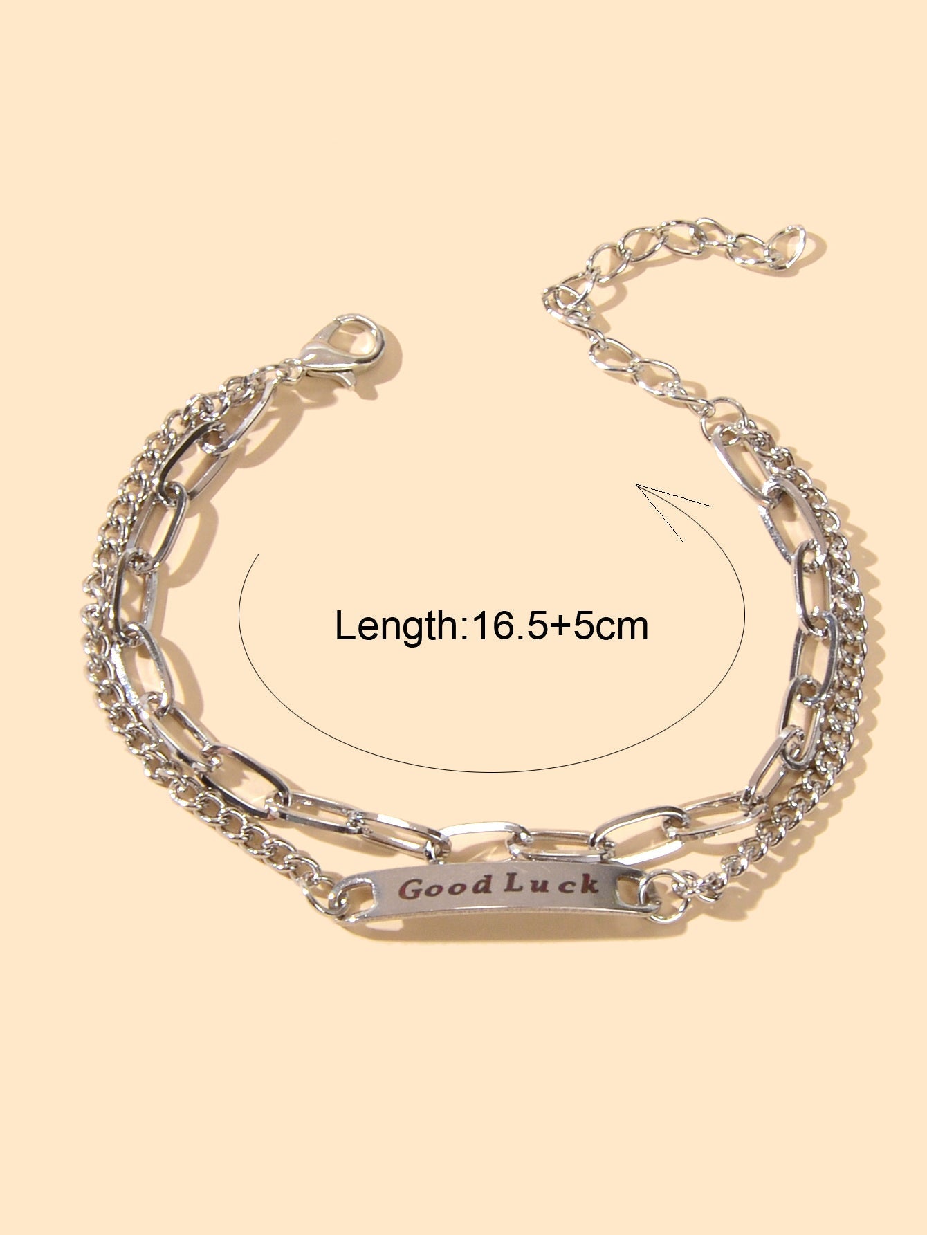 Punk Hip Hop Jewellery Double layer Silver Chain Good Luck Letter Charm Bracelet Feelontop Jewellery