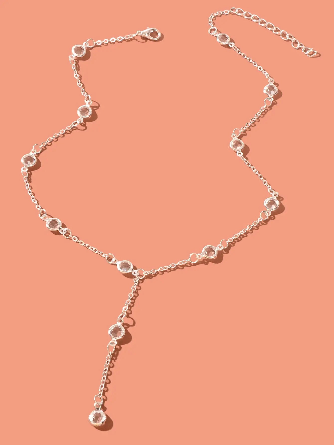 Trendy Silver Chain Transparent Bead Lariat Y Style Charm Simple Female Necklace Feelontop Jewellery