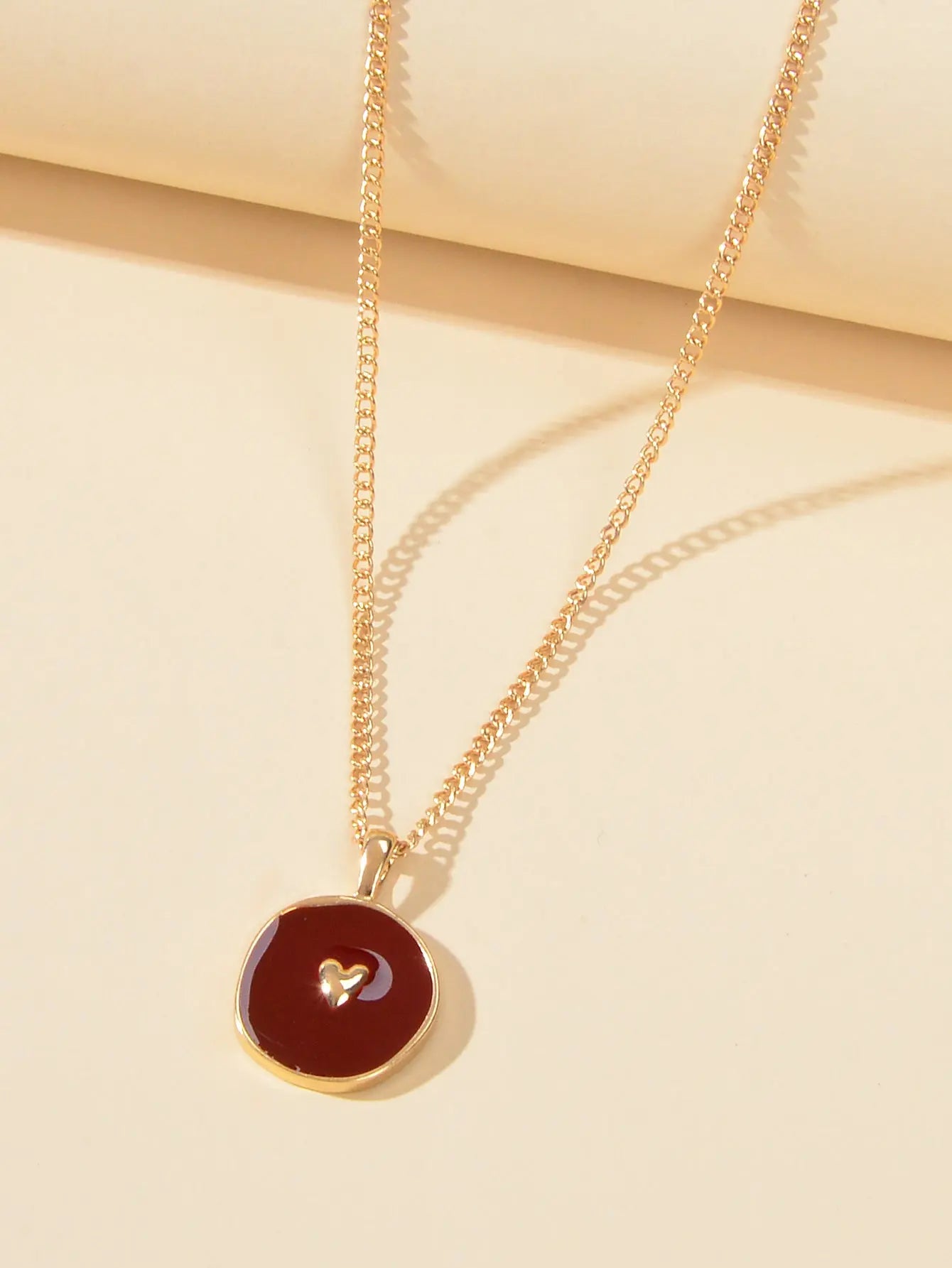 Fashion Accessories Gold Chain Heart Windred Enamel Round Charm Ladies Necklace Feelontop Jewellery