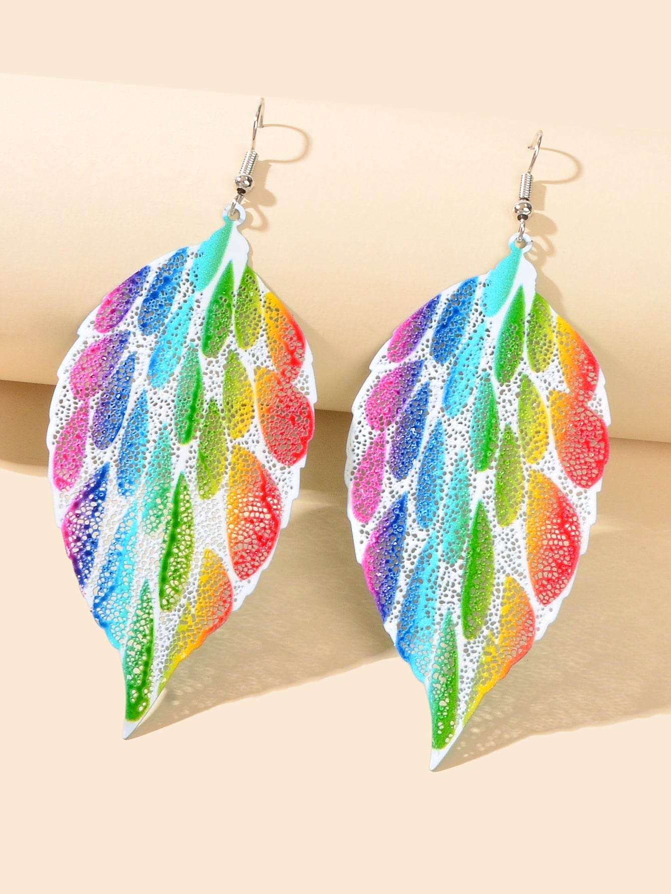Colorful Hollow Leaf Pendant Earrings Novelty Plant Jewellery Ladies Unique Gift Feelontop Jewellery