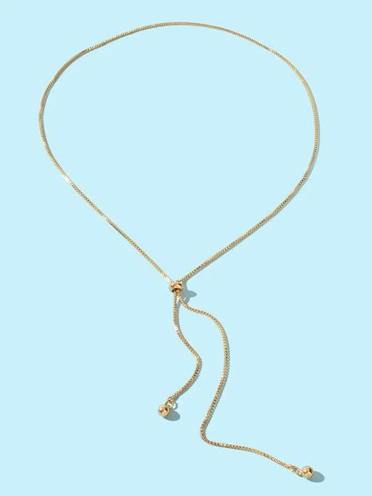 Gold Adjustable Trendy Y Drop Sliding Chain Necklace Women Minimalist Jewellery Feelontop Jewellery