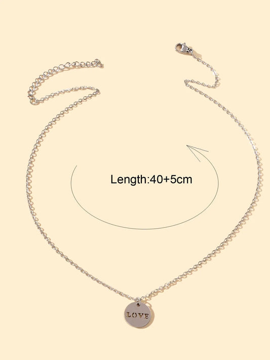 Minimalist Sliver Chain Stainless Steel Love Letter Round Disc Pendant Necklace Feelontop Jewellery