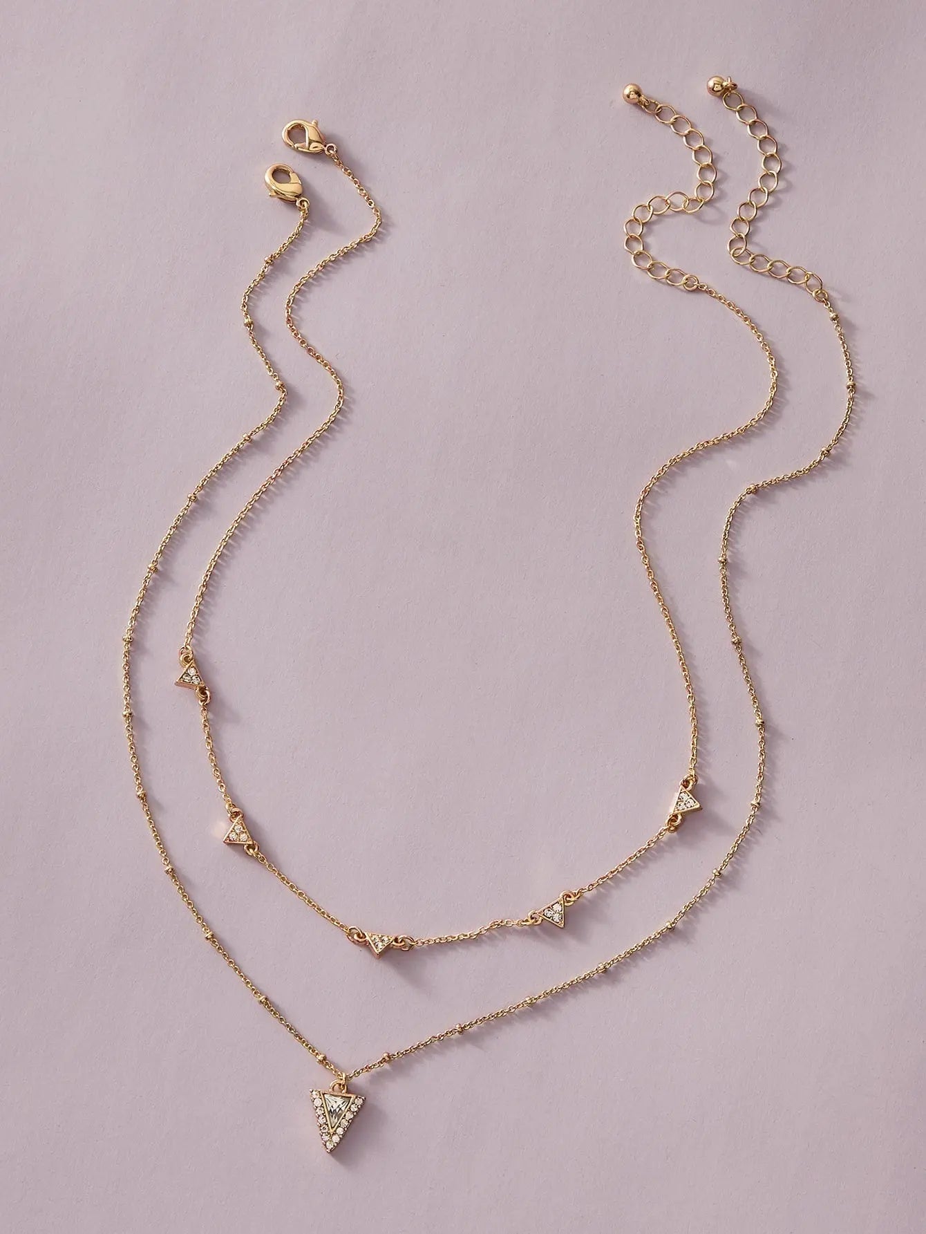 Ladies Jewellery Double layer Gold Chain Rhinestone Triangle Charm Necklace Gift Feelontop Jewellery