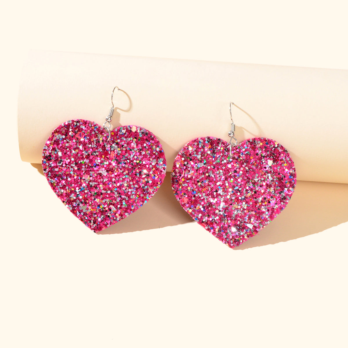 Valentine's Day Women Girl Black Hotpink Pu Leather Heart Drop Party Earrings Feelontop Jewellery