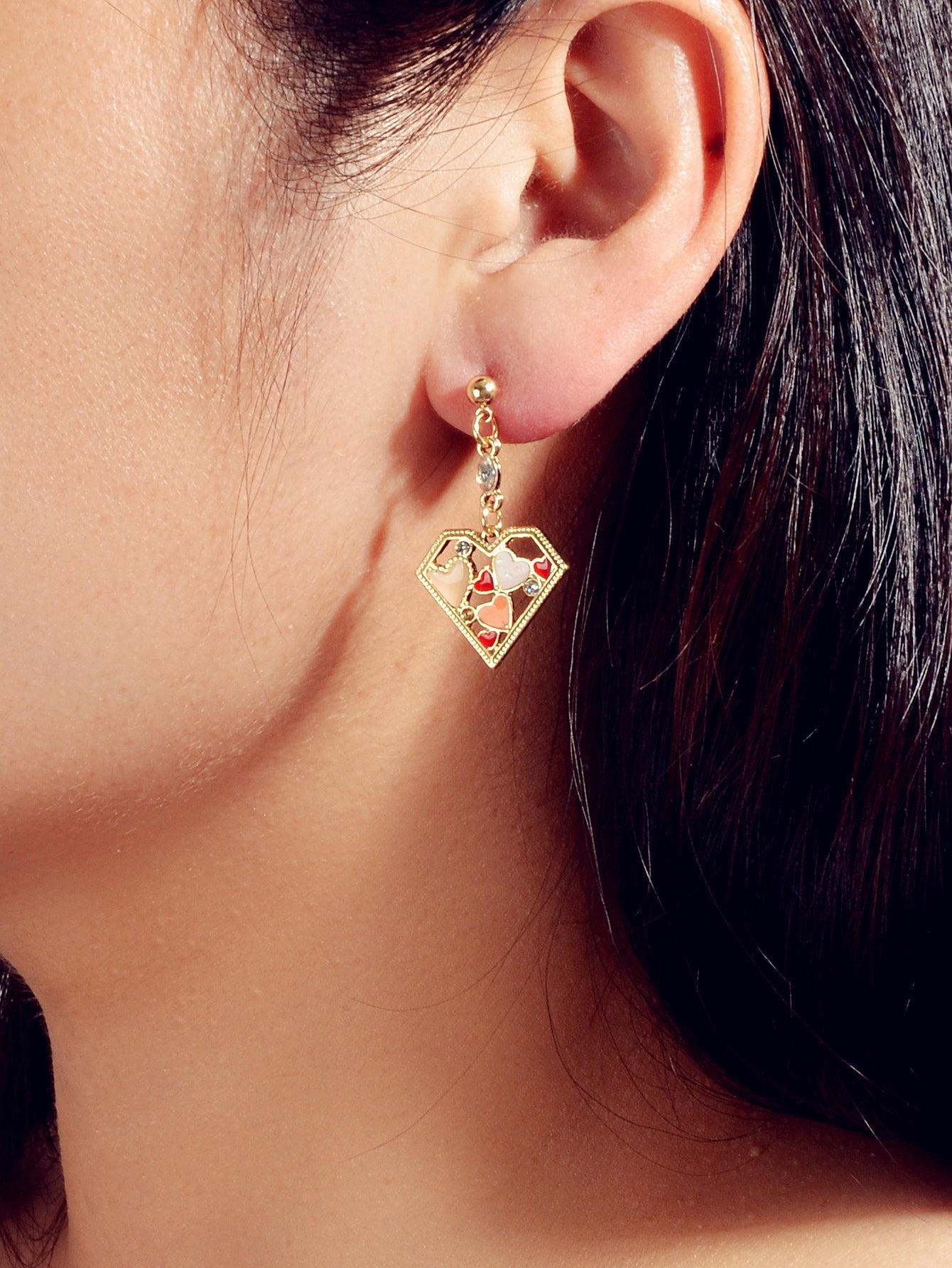 Valentine's Day Gift Rhinestone Decor Multi-colored Heart Asymmetric Earrings Feelontop Jewellery