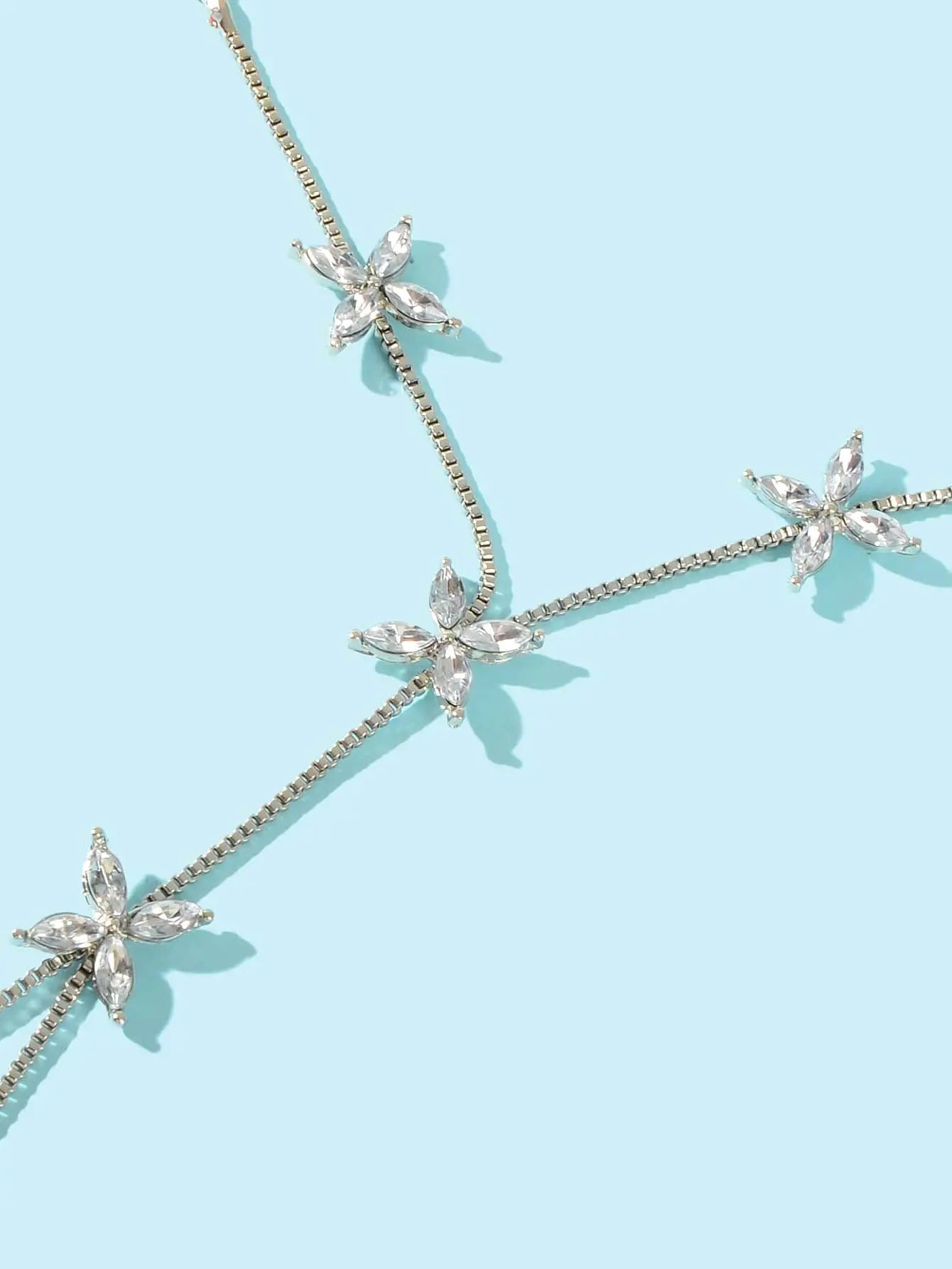 Diamond-Encrusted Chain Ring Connected Hand  Wrist Bracelet Feelontop Jewellery