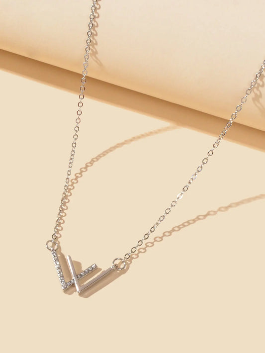 Minimalist Jewelry Rhinestone Decor Silver Chain V Shpe Geometric Charm Necklace Feelontop Jewellery