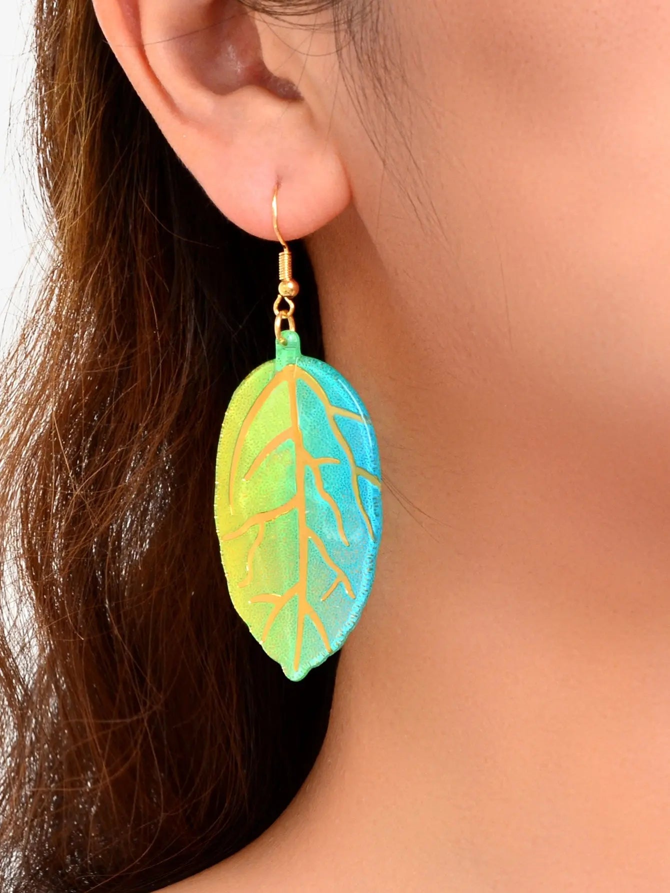 Green Leaf Acrylic Drop Dangle Statement Earrings Bohemian Summer Cool Jewellery Feelontop Jewellery