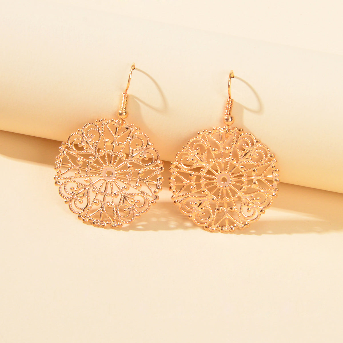 Ladies Jewellery Hollow Gold Silver Flower Pattern Round Trendy Dangle Earrings Feelontop Jewellery