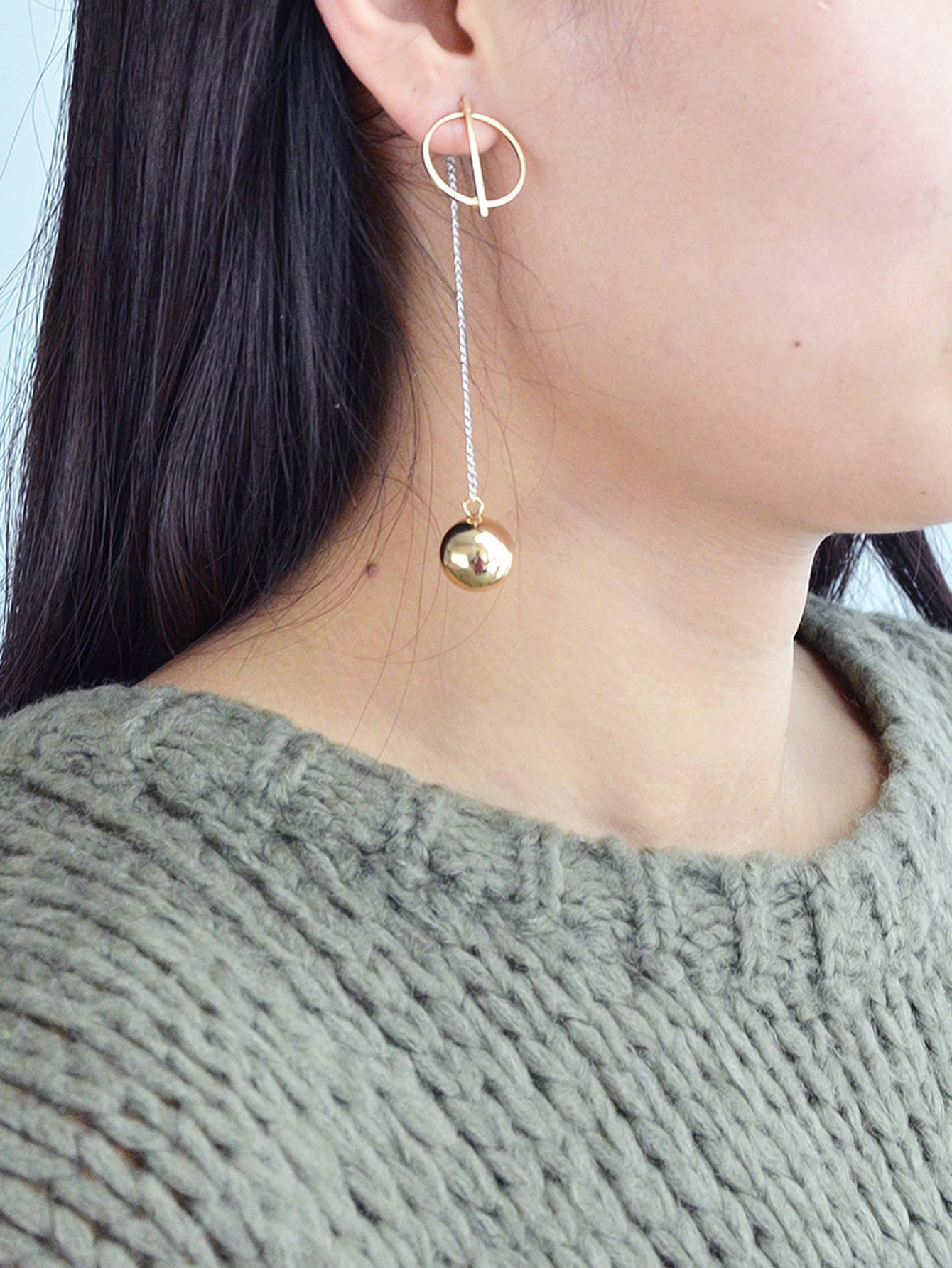 Long Silver Chain Gold Circle Ball Charm Earrings Ear Jacket Party Decoration Feelontop Jewellery