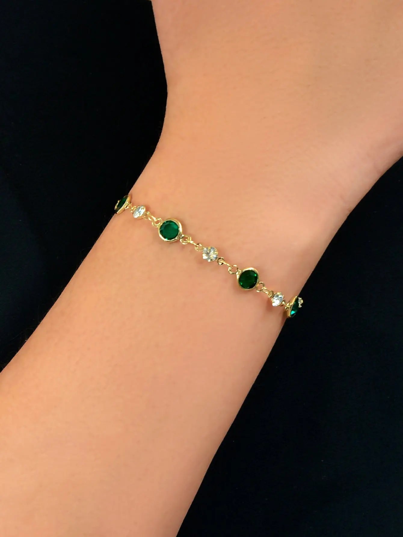 Green Transparent Rhinestone Bracelet Girls Party Jewelry Luxurious Accessories Feelontop Jewellery