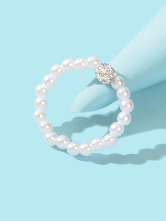 Engagement Promise Elastic Stretch Stacking Faux Pearl Women Rings Wedding Band Feelontop Jewellery