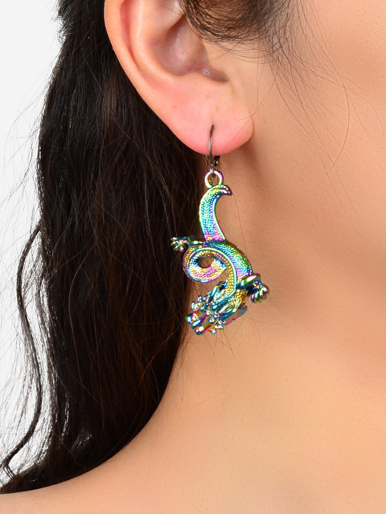 Personality Designer Jewelry Statement Punk Goth Colourful Dragon Hoop Earrings Feelontop Jewellery