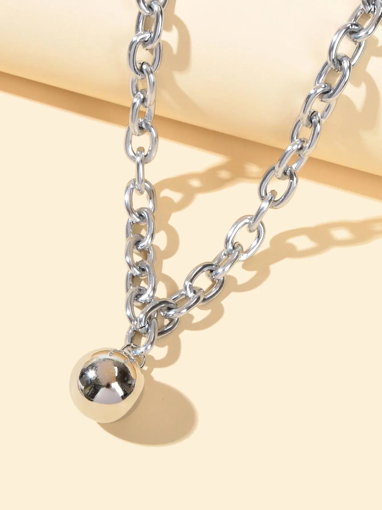 Hip Hop Punk Thick Silver Chain Ball Pendant Statement Necklace Ladies Jewellery Feelontop Jewellery
