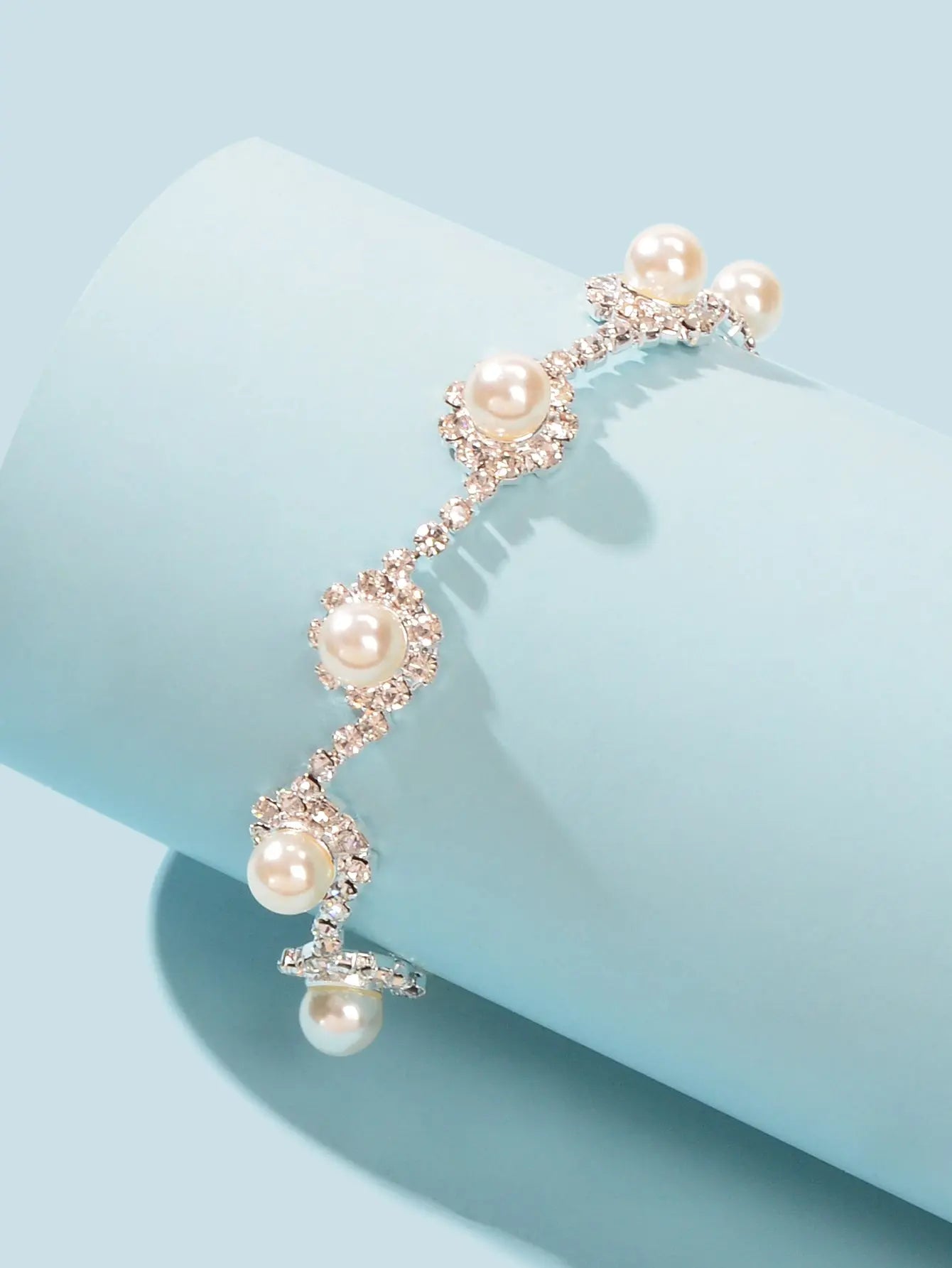 Elastic Wedding Accessory Bridesmaid Faux Pearl Rhinestone Party Beaded Bracelet Feelontop Jewellery