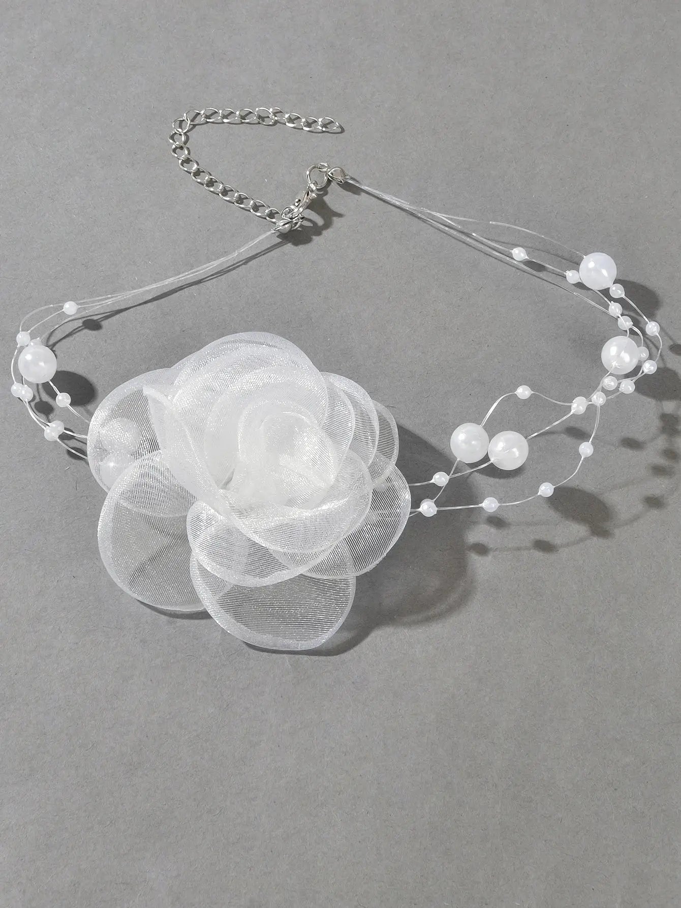 Romantic Jewellery Multi-layer Pearl Chain White Flower Choker Floral Necklace Feelontop Jewellery