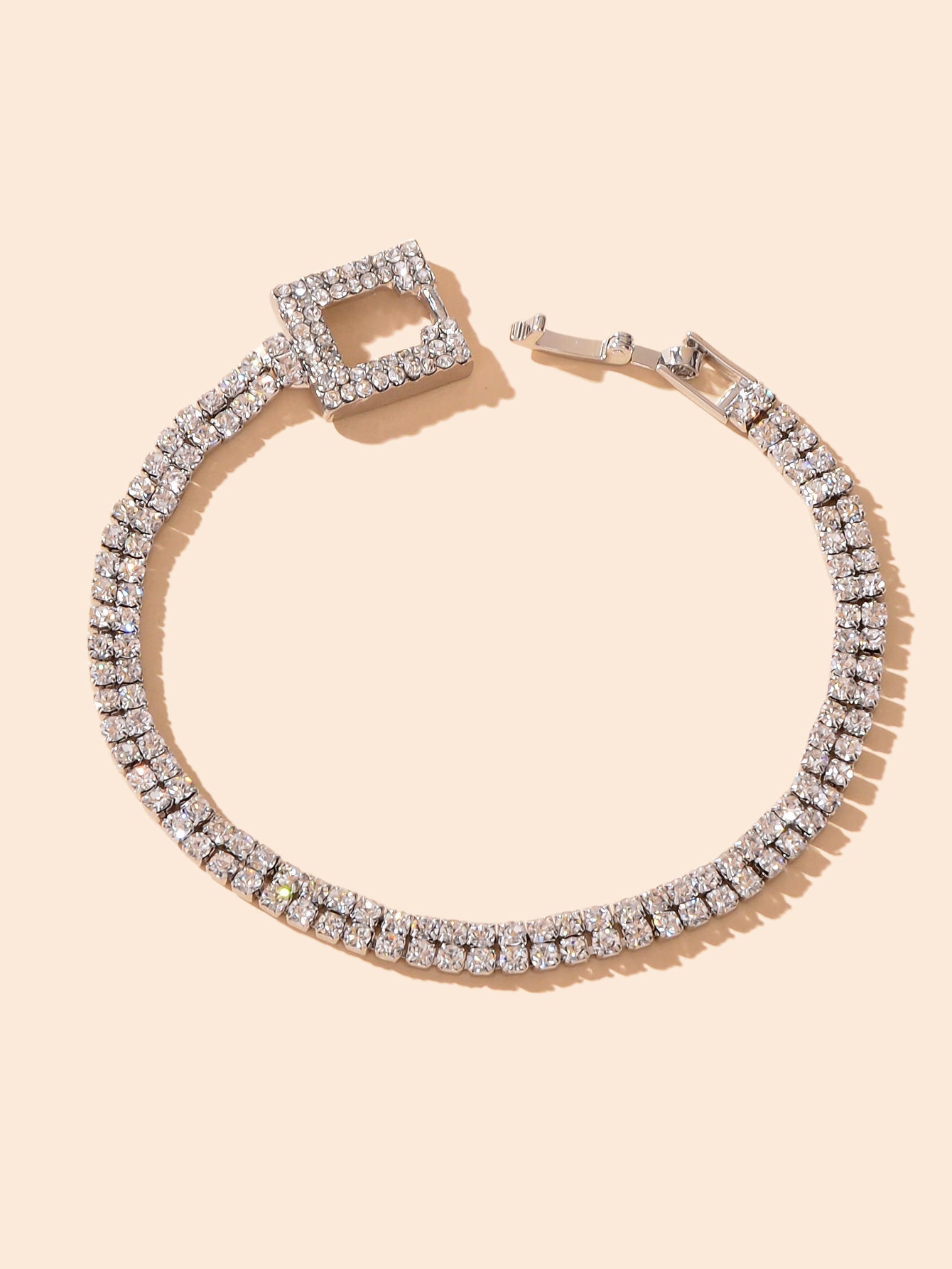 Textured Jewelry Full Rhinestone Rosegold Geometric Chain Women Tennis Bracelet Feelontop Jewellery