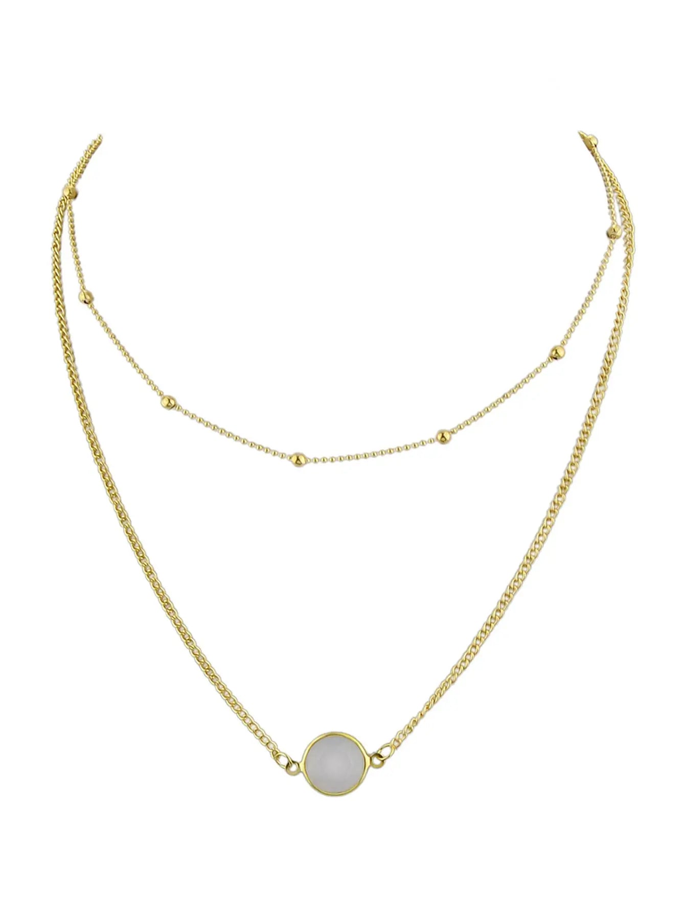 Boho Chic Double layer Gold Chain Round Charm Necklace Fashion Women Accessories Feelontop Jewellery