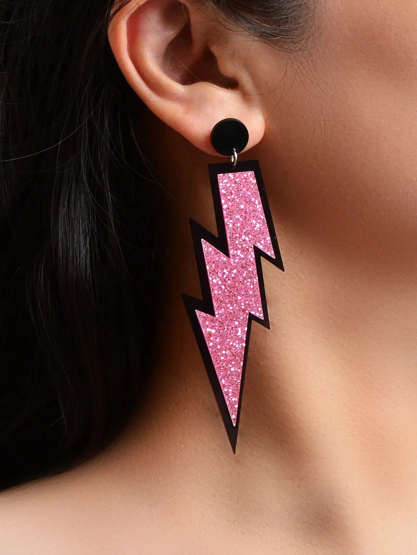 Sparkling Stylish Acrylic Lightning Statement Long Pendant Dangle Party Earrings Feelontop Jewellery