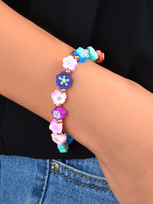 Funny Gifts for Women Multi-colored Random Shape Flower Elastic Bangle Bracelets Feelontop Jewellery