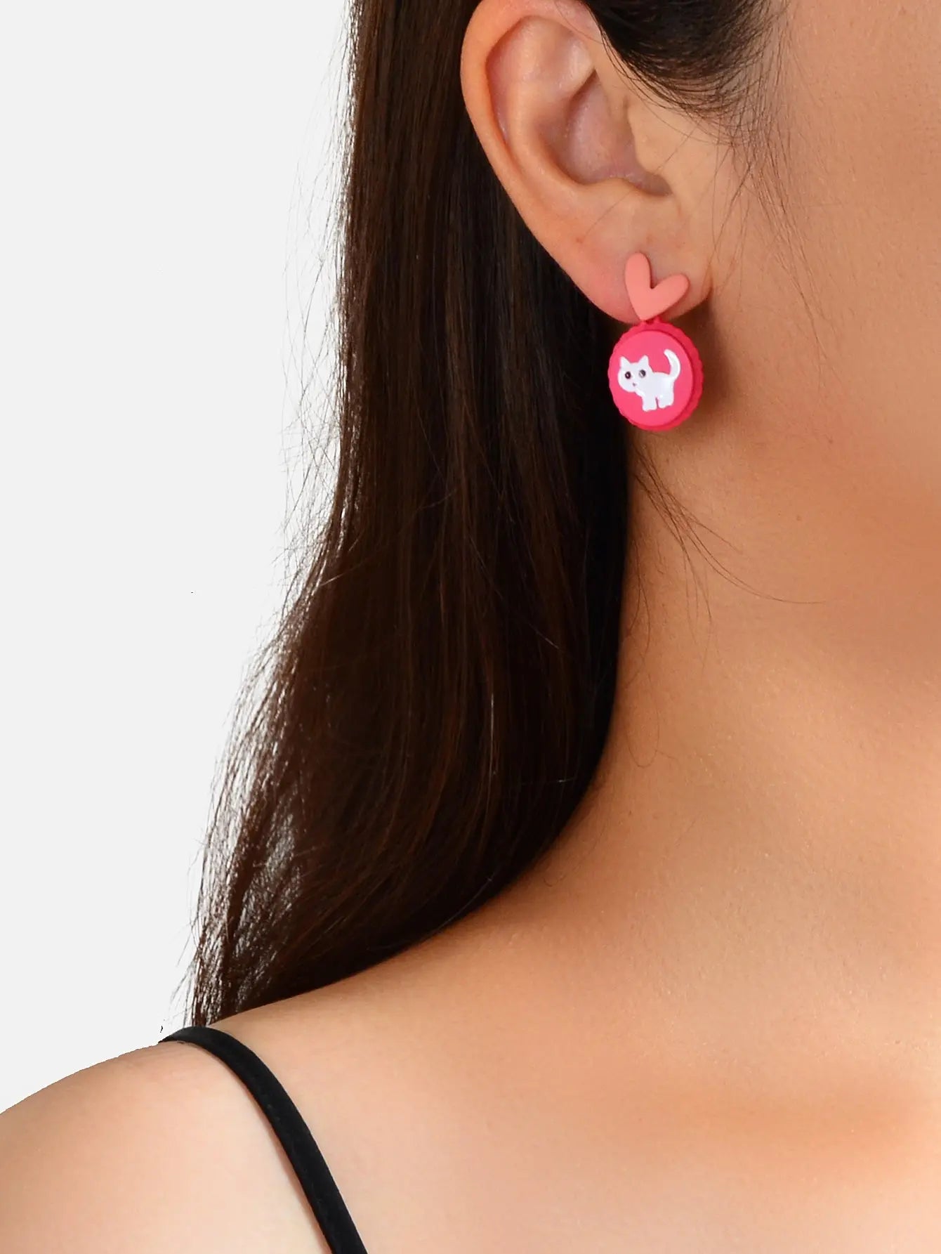 Cute Funny Hotpink Heart Cat Capsule Stud Earrings Y2k Style Girl Jewellery Gift Feelontop Jewellery