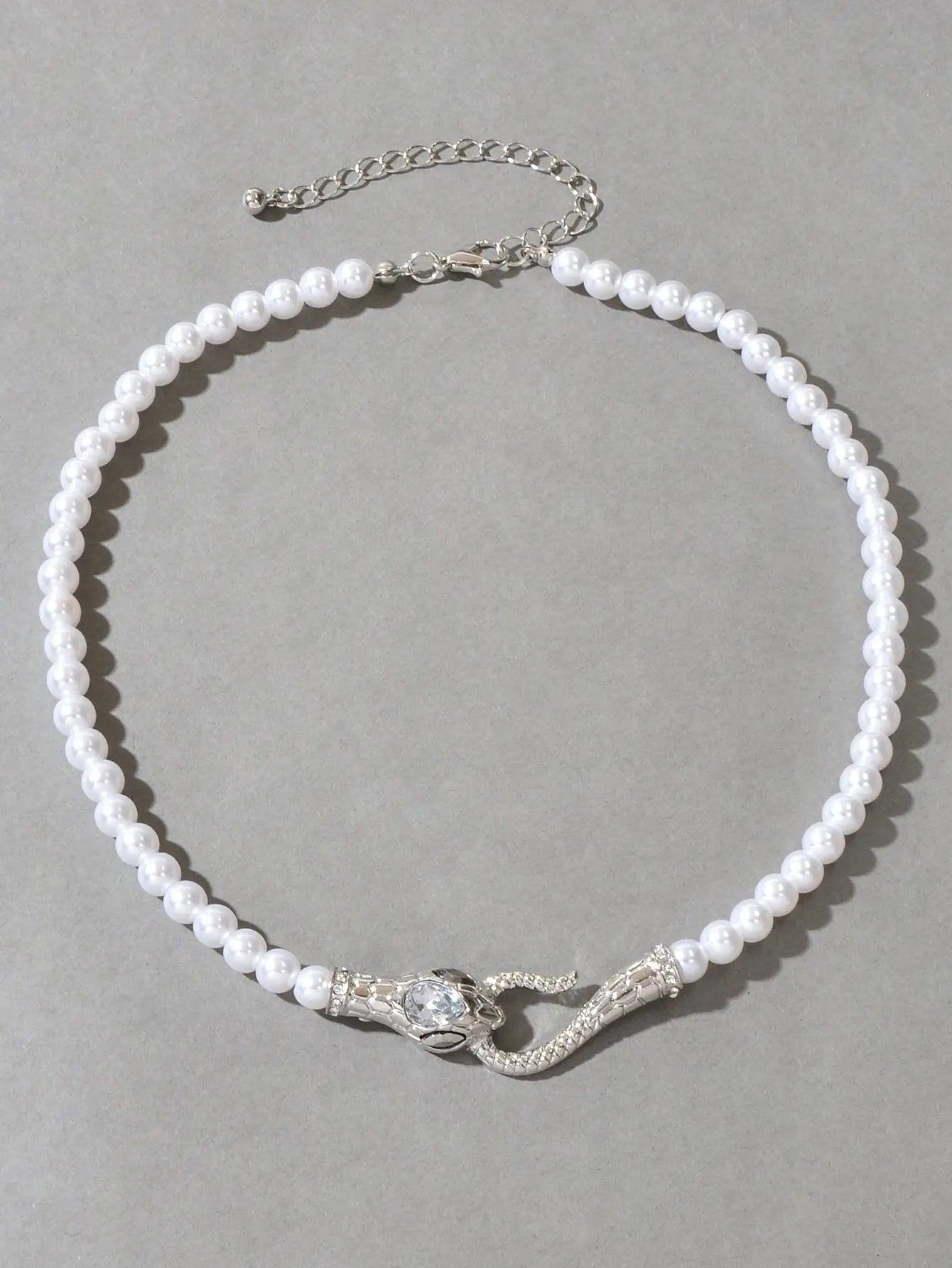 Punk Retro Pearl Beads Chain Gold Silver Snake Short Clavicle Statement Necklace Feelontop Jewellery