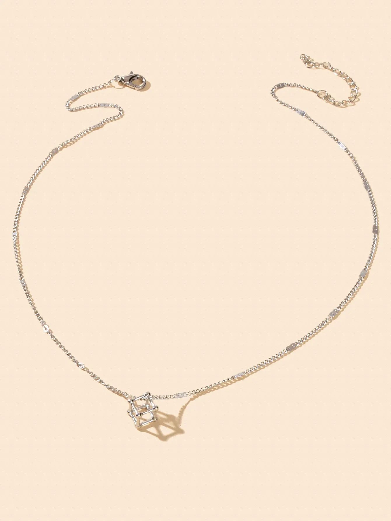 Silver Chain 3D Cube Pendant Necklace Popular Accessories Party Gift Jewellery Feelontop Jewellery