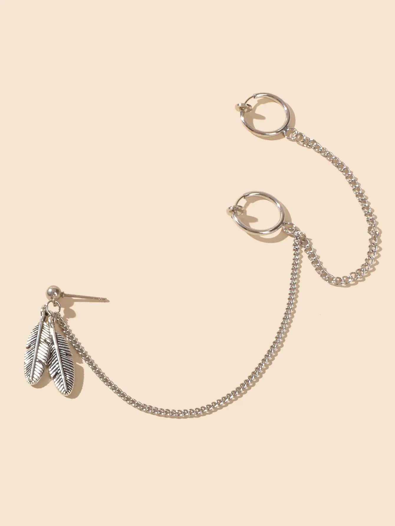 Cartilage Jewellery 1pc Tribal Antique Feather Long Chain Ear Cuff Stud Earrings Feelontop Jewellery