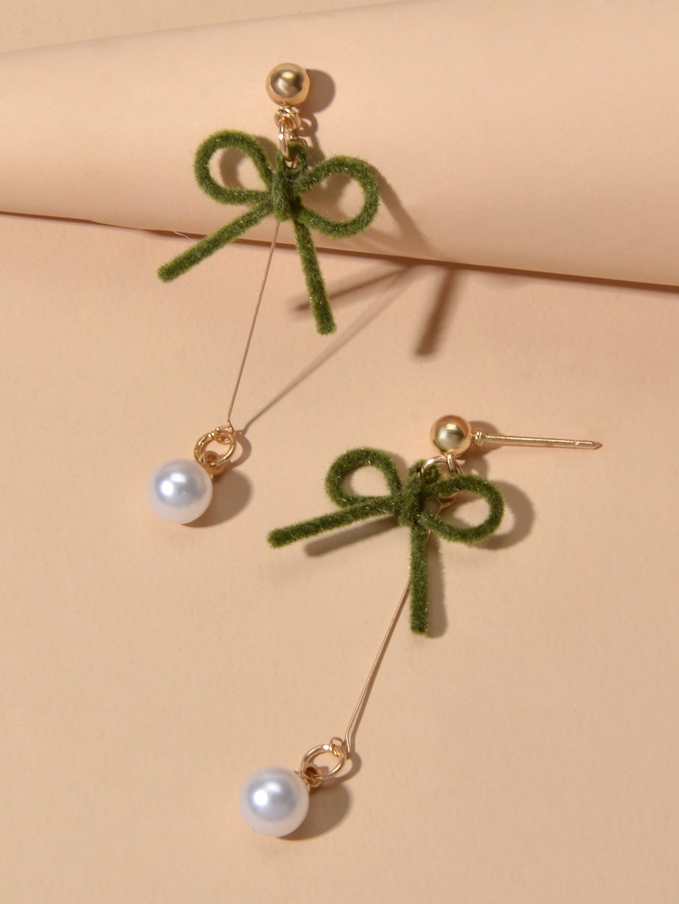 Charming Long Gold Chain Pearl Bowknot Dangle Lightweight Gift Holiday Earrings Feelontop Jewellery
