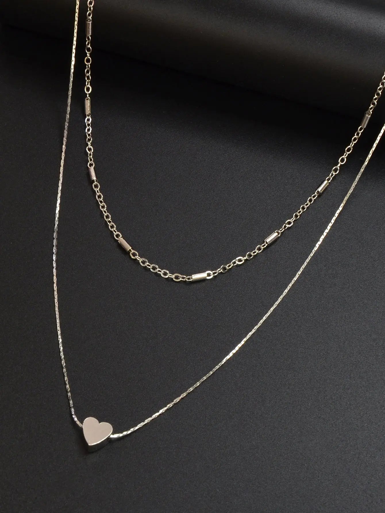 Minimalist Chic Double layer Silver Chain Heart Pendant Clavicle Party Necklace Feelontop Jewellery