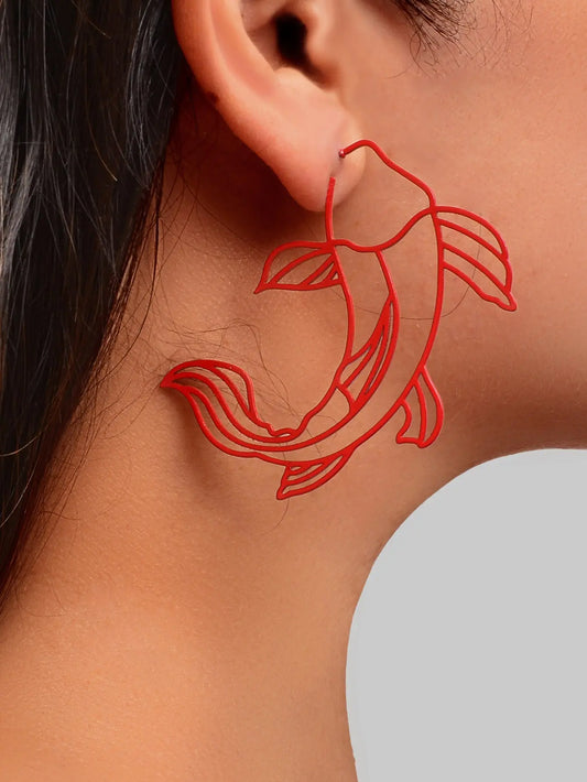 Personality Red Hollow Fish Stud Exaggerated Earrings Party Decoration for Women Feelontop Jewellery